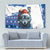 Kosovo Christmas Tapestry with Santa Wolf Snowflakes Blue Pattern and National Emblem - Wonder Print Shop