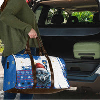 Kosovo Christmas Travel Bag with Santa Wolf Snowflakes Blue Pattern and National Emblem - Wonder Print Shop