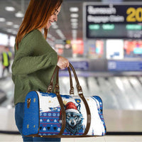 Kosovo Christmas Travel Bag with Santa Wolf Snowflakes Blue Pattern and National Emblem - Wonder Print Shop