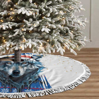 Kosovo Christmas Tree Skirt with Santa Wolf Snowflakes Blue Pattern and National Emblem - Wonder Print Shop