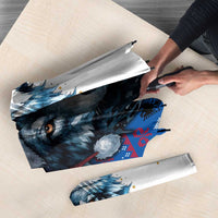 Kosovo Christmas Umbrella with Santa Wolf Snowflakes Blue Pattern and National Emblem - Wonder Print Shop