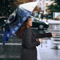 Kosovo Christmas Umbrella with Santa Wolf Snowflakes Blue Pattern and National Emblem - Wonder Print Shop