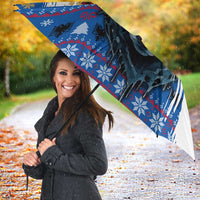 Kosovo Christmas Umbrella with Santa Wolf Snowflakes Blue Pattern and National Emblem - Wonder Print Shop