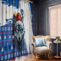Kosovo Christmas Window Curtain with Santa Wolf Snowflakes Blue Pattern and National Emblem - Wonder Print Shop