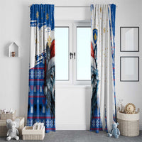 Kosovo Christmas Window Curtain with Santa Wolf Snowflakes Blue Pattern and National Emblem - Wonder Print Shop