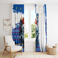 Kosovo Christmas Window Curtain with Santa Wolf Snowflakes Blue Pattern and National Emblem - Wonder Print Shop