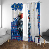 Kosovo Christmas Window Curtain with Santa Wolf Snowflakes Blue Pattern and National Emblem - Wonder Print Shop