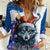 Kosovo Christmas Women Casual Shirt with Santa Wolf Snowflakes Blue Pattern and National Emblem - Wonder Print Shop