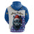 Kosovo Christmas Zip Hoodie with Santa Wolf Snowflakes Blue Pattern and National Emblem - Wonder Print Shop