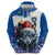 Kosovo Christmas Zip Hoodie with Santa Wolf Snowflakes Blue Pattern and National Emblem - Wonder Print Shop