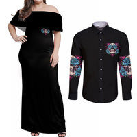 You Couldn't Handle Me Triangle Skull Couples Matching Off Shoulder Maxi Dress and Long Sleeve Button Shirt - Wonder Print Shop