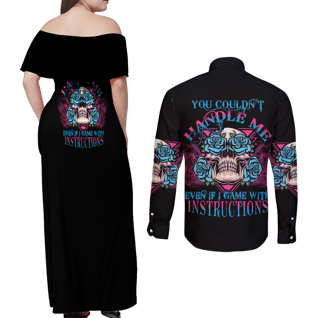 You Couldn't Handle Me Triangle Skull Couples Matching Off Shoulder Maxi Dress and Long Sleeve Button Shirt - Wonder Print Shop
