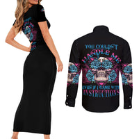 You Couldn't Handle Me Triangle Skull Couples Matching Short Sleeve Bodycon Dress and Long Sleeve Button Shirt - Wonder Print Shop