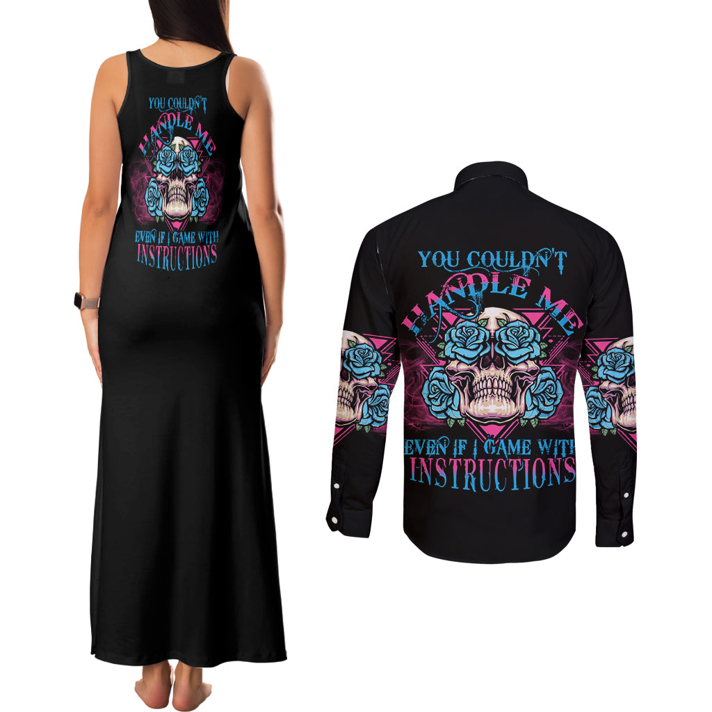 You Couldn't Handle Me Triangle Skull Couples Matching Tank Maxi Dress and Long Sleeve Button Shirt - Wonder Print Shop