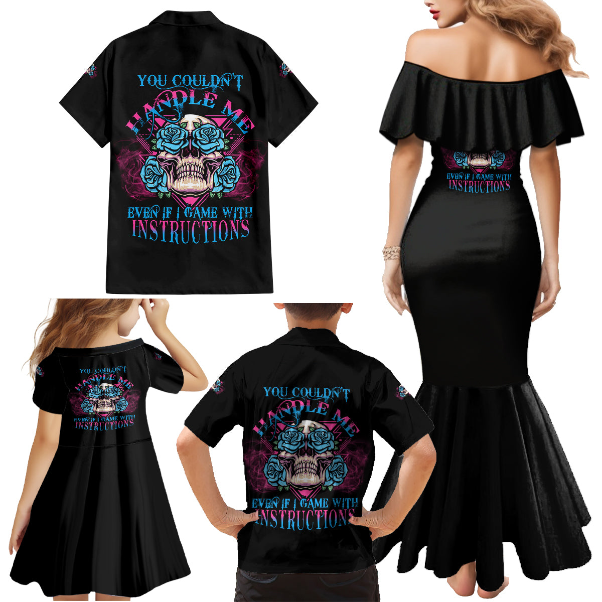 You Couldn't Handle Me Triangle Skull Family Matching Mermaid Dress and Hawaiian Shirt - Wonder Print Shop