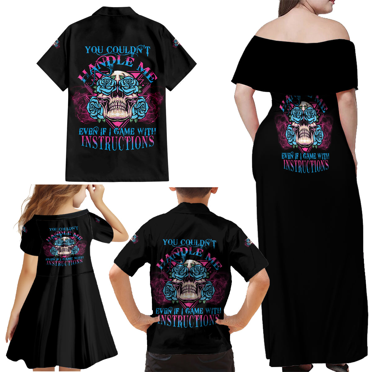 You Couldn't Handle Me Triangle Skull Family Matching Off Shoulder Maxi Dress and Hawaiian Shirt - Wonder Print Shop