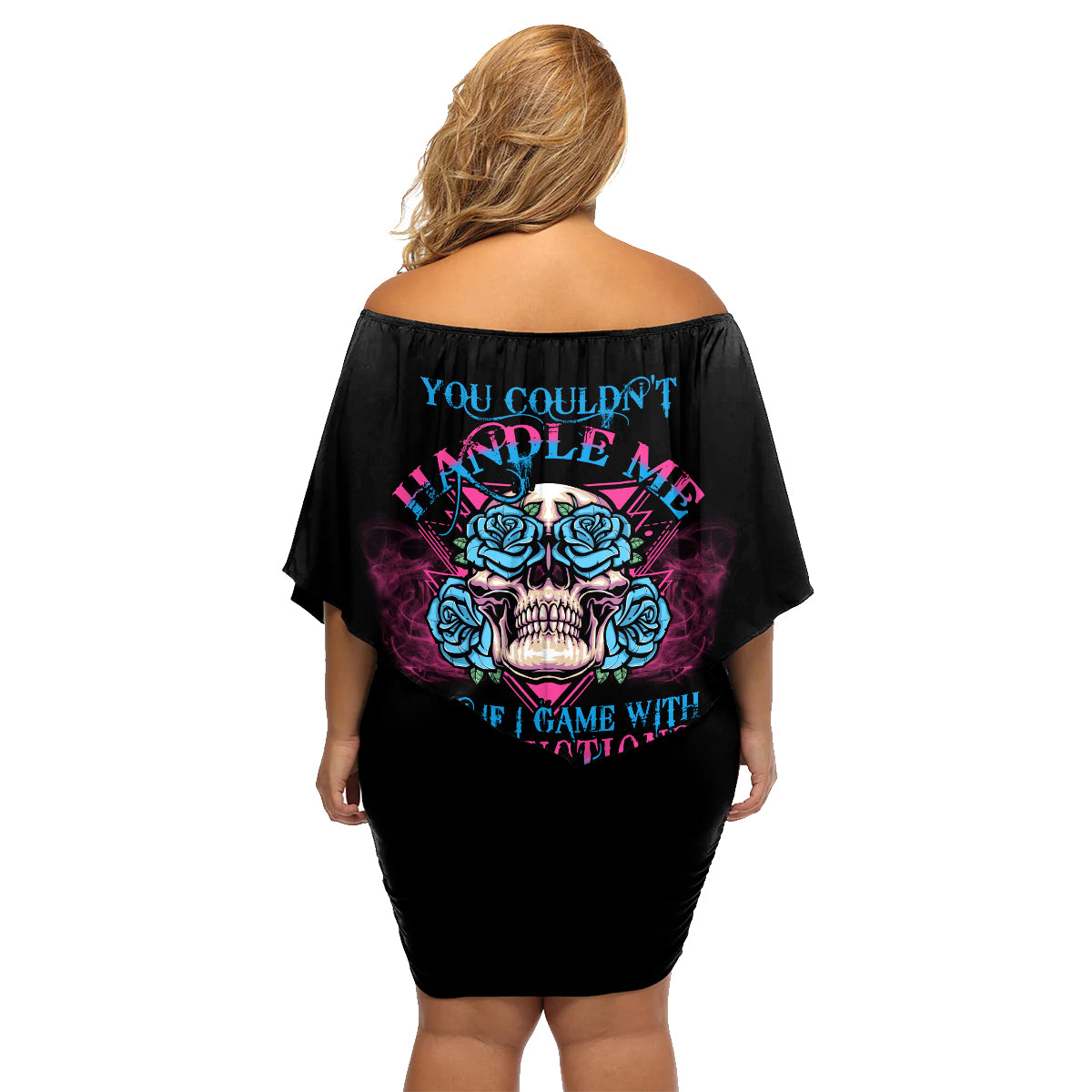 You Couldn't Handle Me Triangle Skull Family Matching Off Shoulder Short Dress and Hawaiian Shirt - Wonder Print Shop