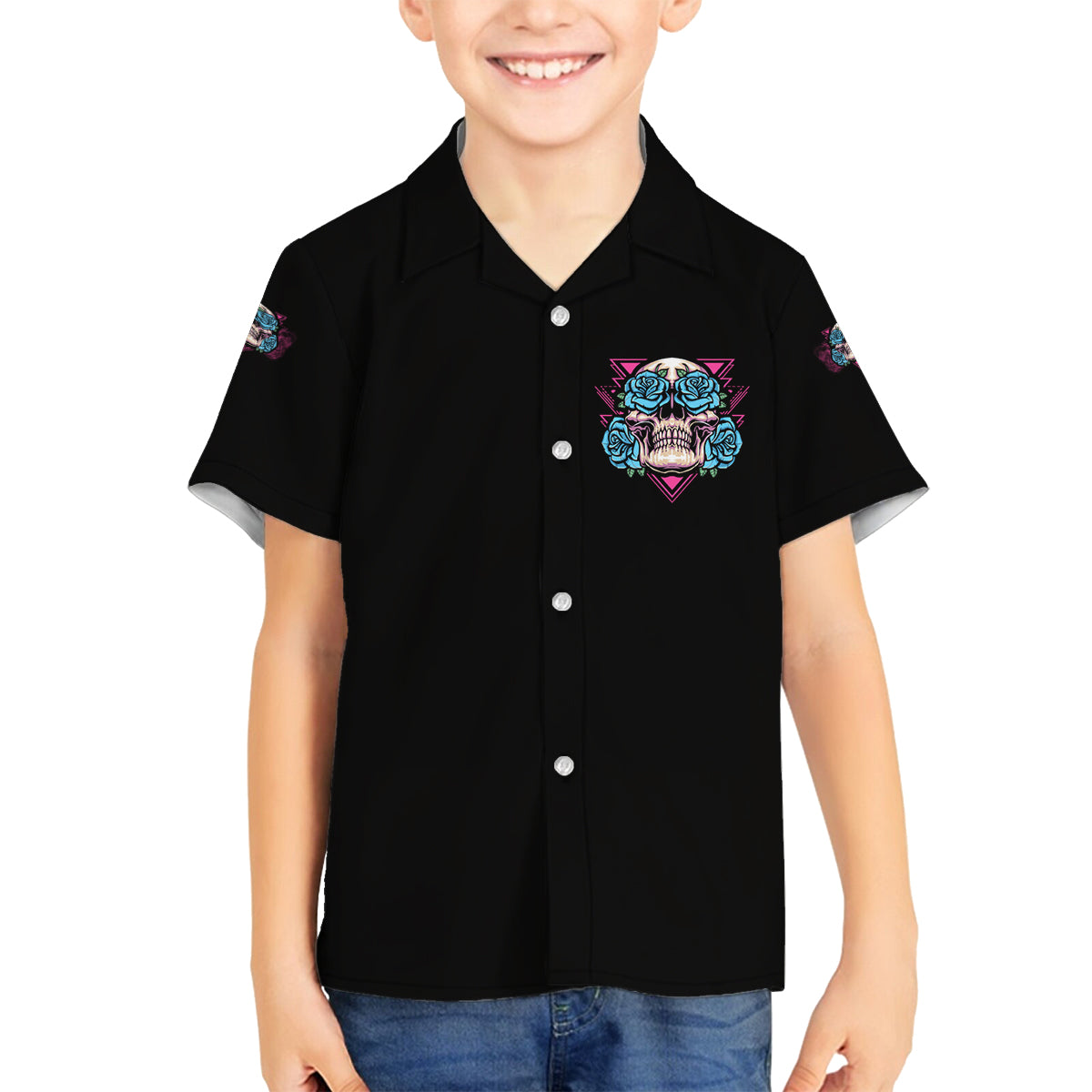 You Couldn't Handle Me Triangle Skull Family Matching Off Shoulder Short Dress and Hawaiian Shirt - Wonder Print Shop