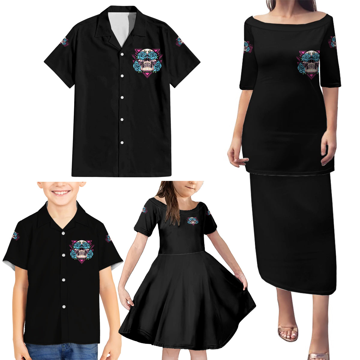 You Couldn't Handle Me Triangle Skull Family Matching Puletasi Dress and Hawaiian Shirt - Wonder Print Shop