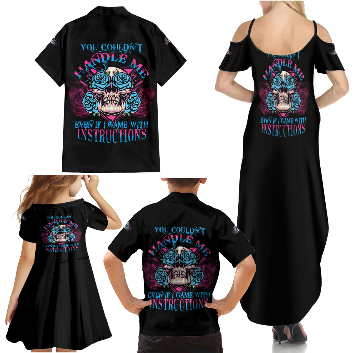 You Couldn't Handle Me Triangle Skull Family Matching Summer Maxi Dress and Hawaiian Shirt - Wonder Print Shop