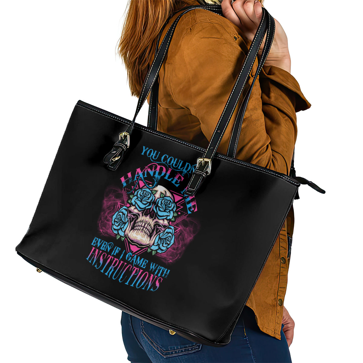 You Couldn't Handle Me Triangle Skull Leather Tote Bag - Wonder Print Shop