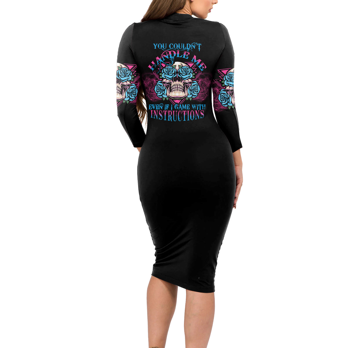 You Couldn't Handle Me Triangle Skull Long Sleeve Bodycon Dress - Wonder Print Shop