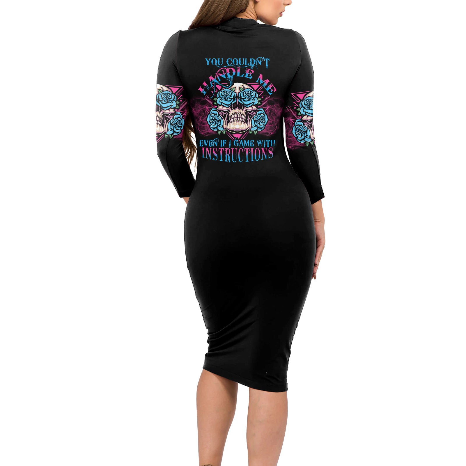 You Couldn't Handle Me Triangle Skull Long Sleeve Bodycon Dress - Wonder Print Shop