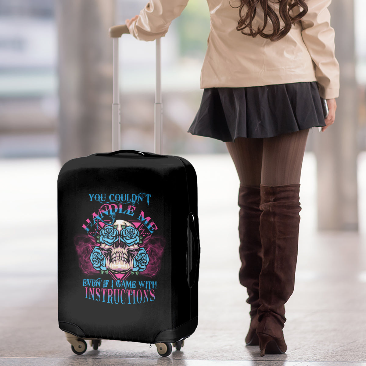 You Couldn't Handle Me Triangle Skull Luggage Cover - Wonder Print Shop