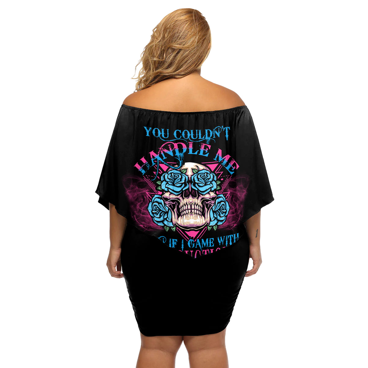 You Couldn't Handle Me Triangle Skull Off Shoulder Short Dress - Wonder Print Shop