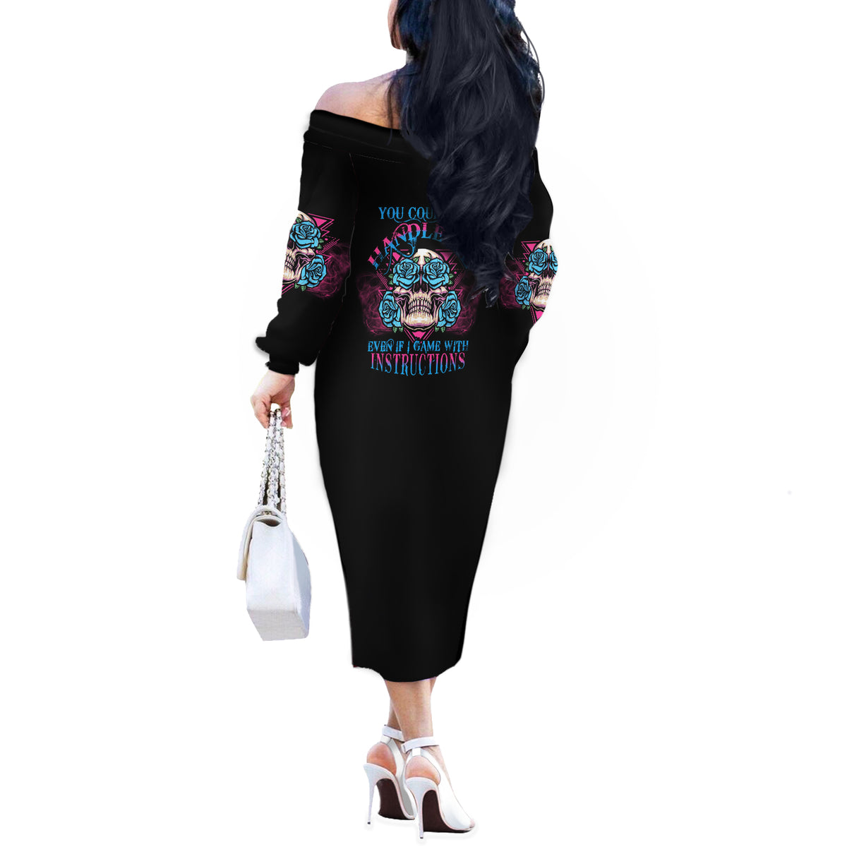 You Couldn't Handle Me Triangle Skull Off The Shoulder Long Sleeve Dress - Wonder Print Shop
