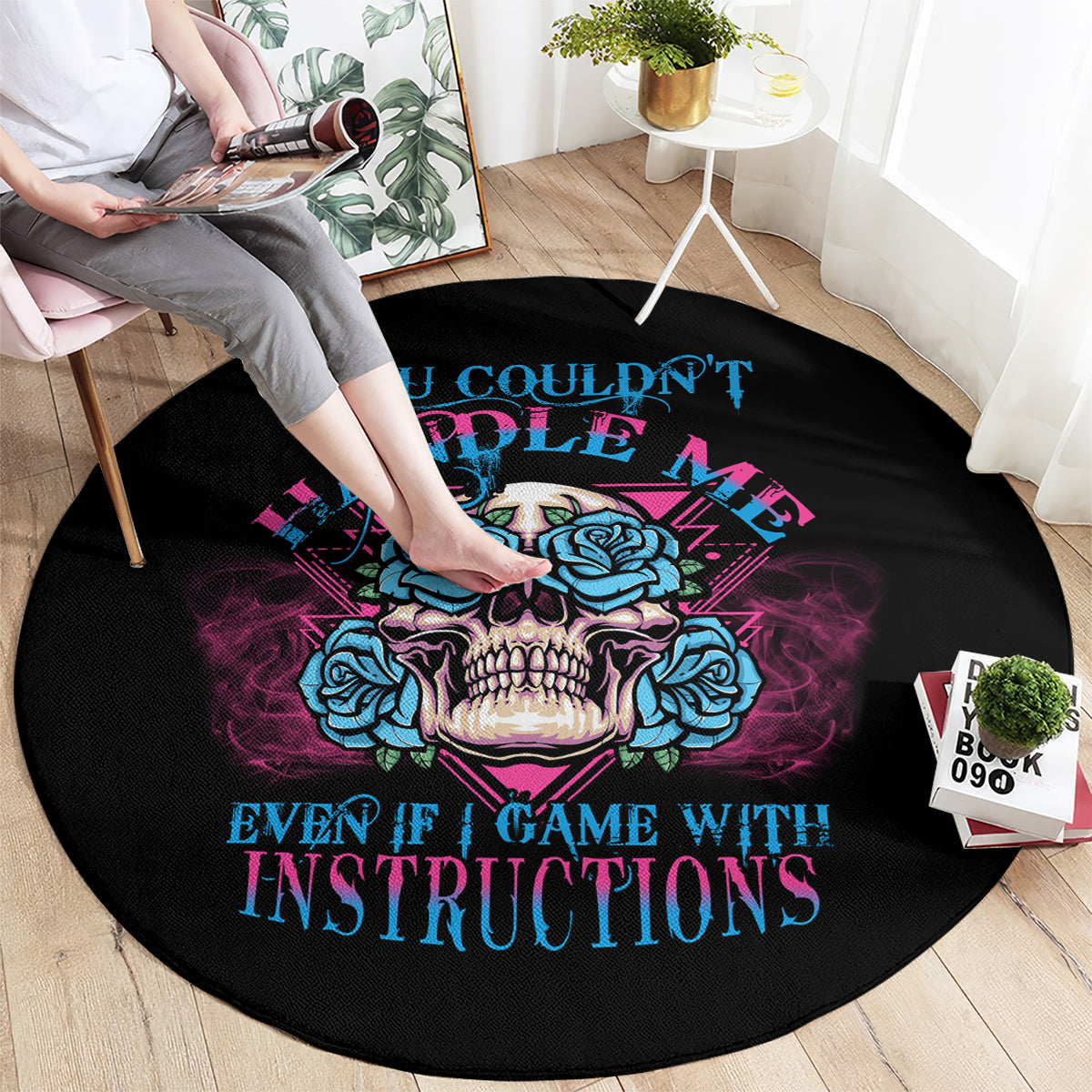 you-couldnt-handle-me-triangle-skull-round-carpet