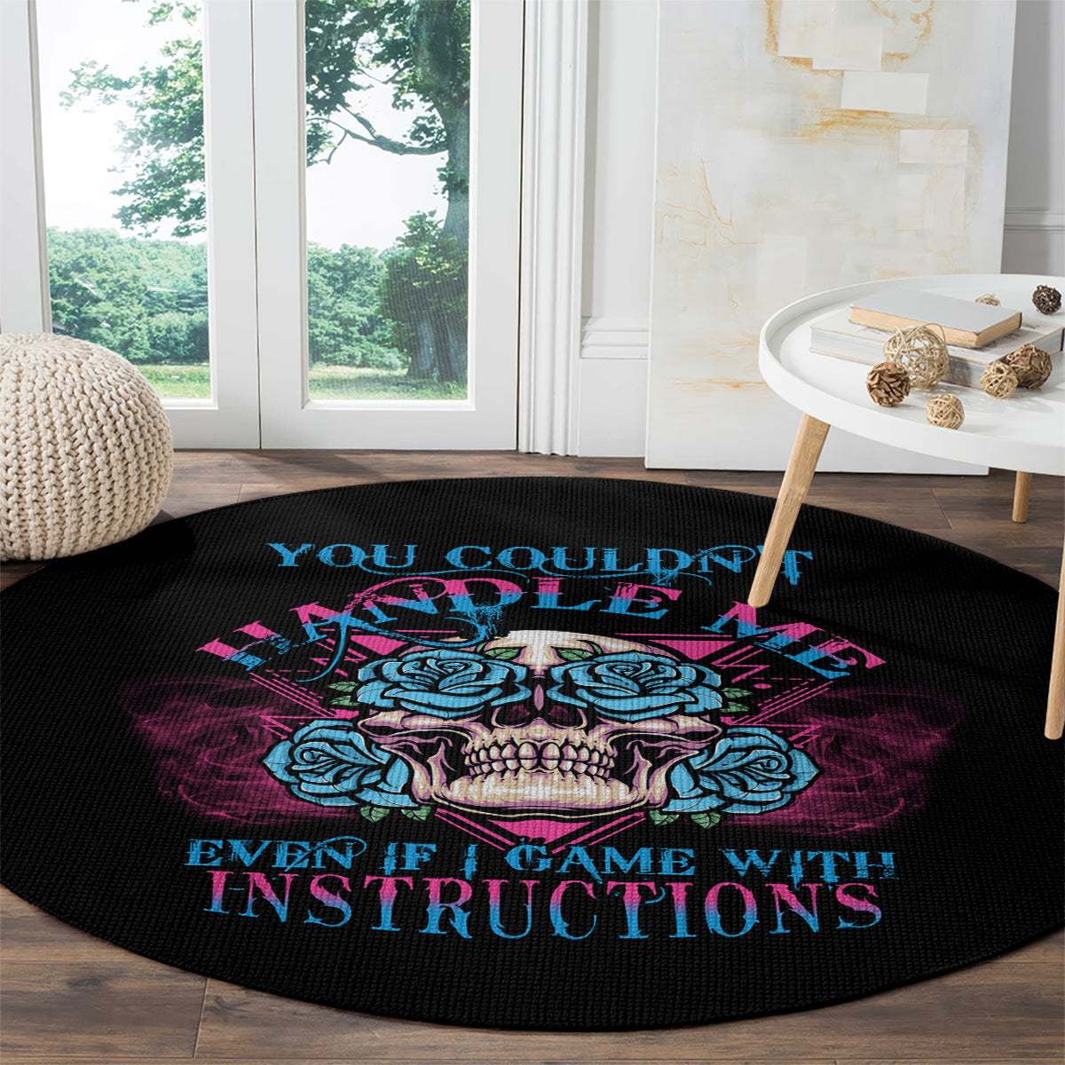 you-couldnt-handle-me-triangle-skull-round-carpet