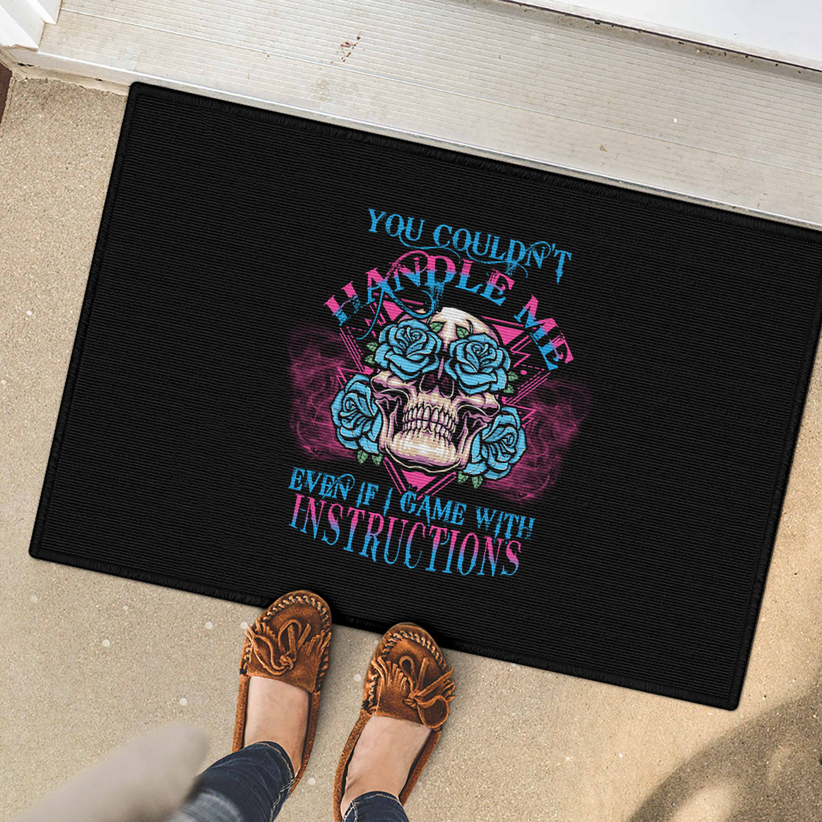 You Couldn't Handle Me Triangle Skull Rubber Doormat - Wonder Print Shop
