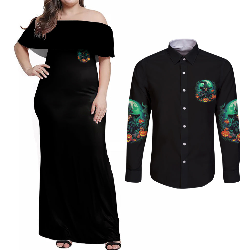 Hocus Pocus Halloween Couples Matching Off Shoulder Maxi Dress and Long Sleeve Button Shirt - Wonder Print Shop