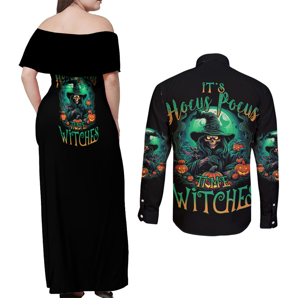 Hocus Pocus Halloween Couples Matching Off Shoulder Maxi Dress and Long Sleeve Button Shirt - Wonder Print Shop