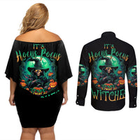 Hocus Pocus Halloween Couples Matching Off Shoulder Short Dress and Long Sleeve Button Shirt - Wonder Print Shop