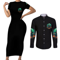 Hocus Pocus Halloween Couples Matching Short Sleeve Bodycon Dress and Long Sleeve Button Shirt - Wonder Print Shop