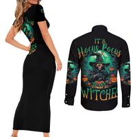 Hocus Pocus Halloween Couples Matching Short Sleeve Bodycon Dress and Long Sleeve Button Shirt - Wonder Print Shop
