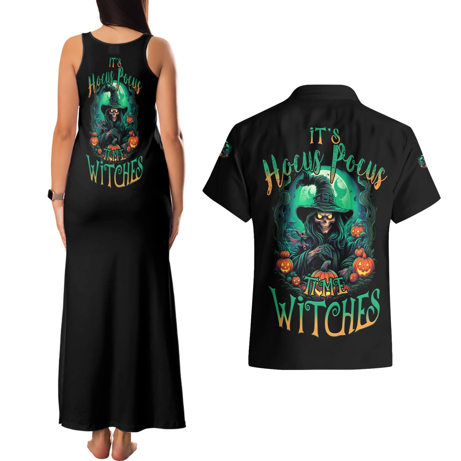 Hocus Pocus Halloween Couples Matching Tank Maxi Dress and Hawaiian Shirt - Wonder Print Shop