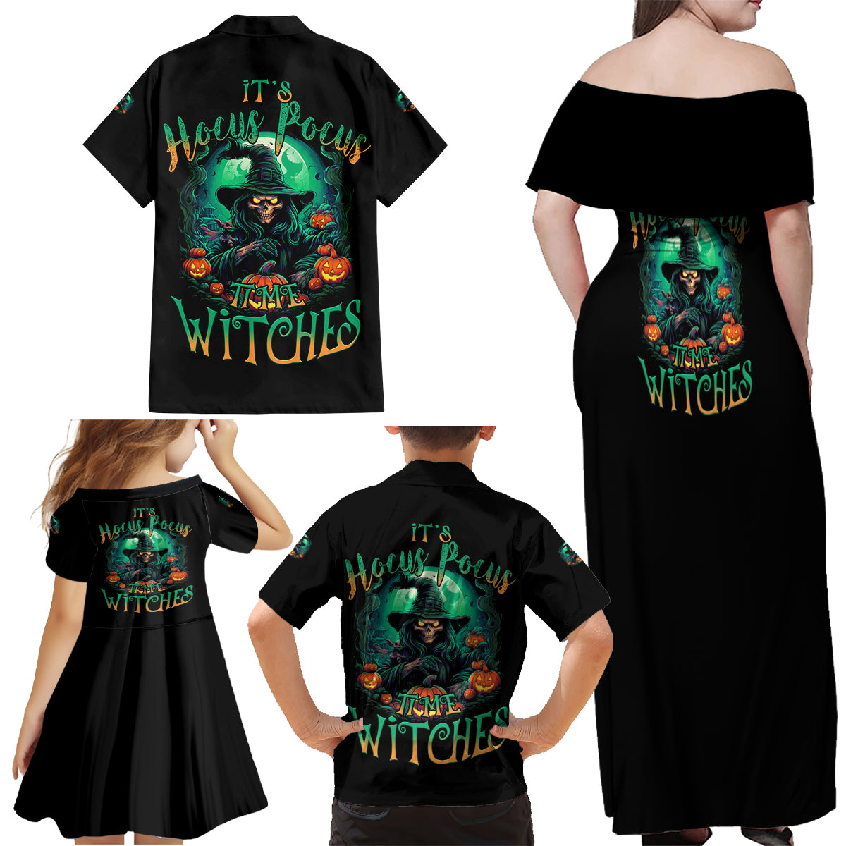 Hocus Pocus Halloween Family Matching Off Shoulder Maxi Dress and Hawaiian Shirt - Wonder Print Shop