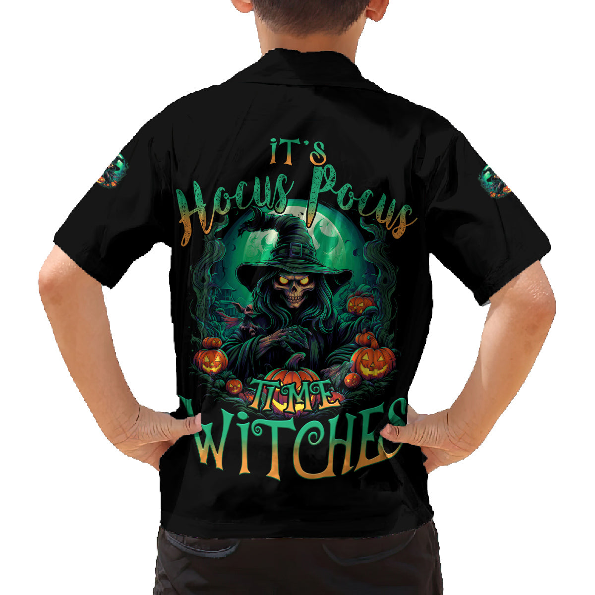 Hocus Pocus Halloween Family Matching Off Shoulder Short Dress and Hawaiian Shirt - Wonder Print Shop
