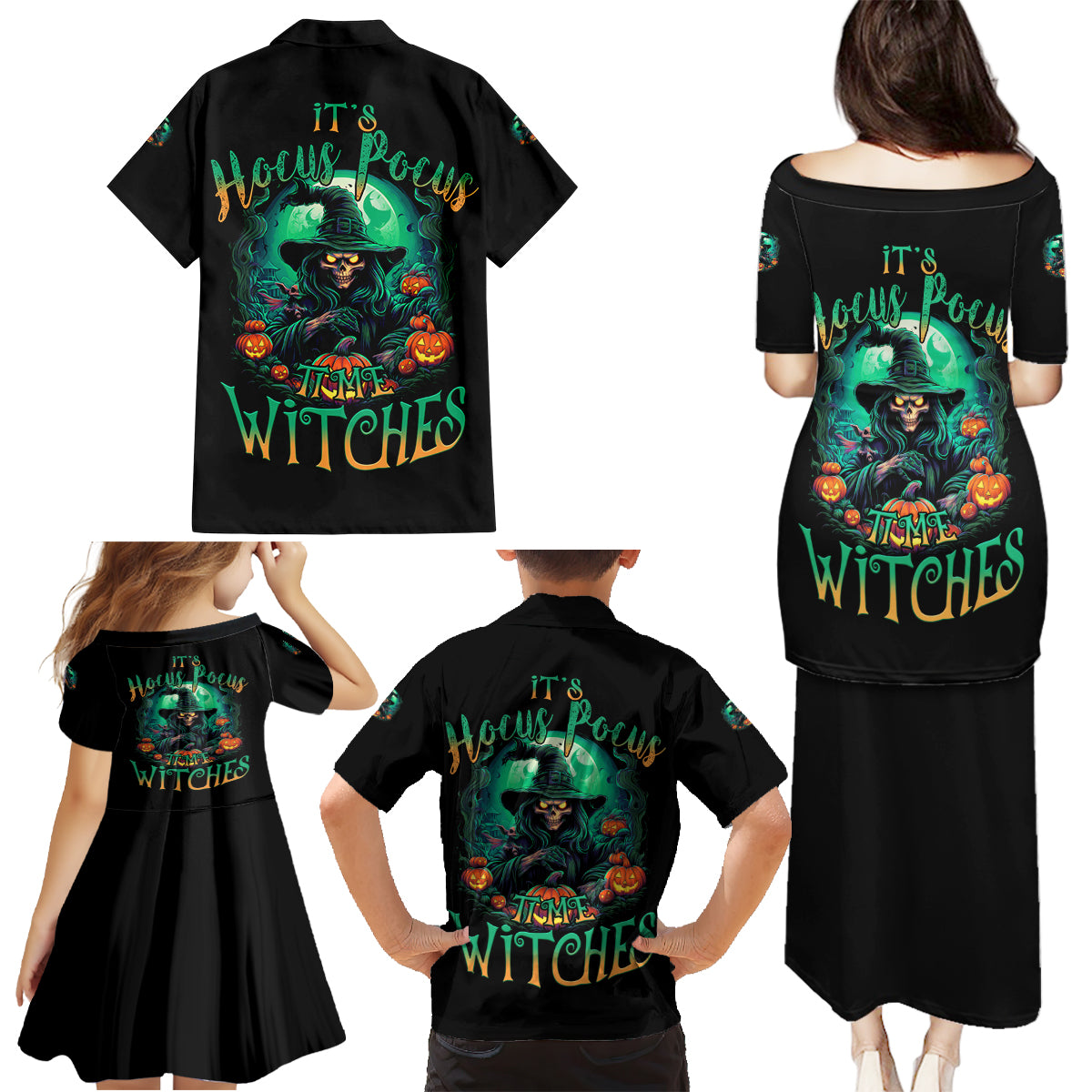 Hocus Pocus Halloween Family Matching Puletasi Dress and Hawaiian Shirt - Wonder Print Shop
