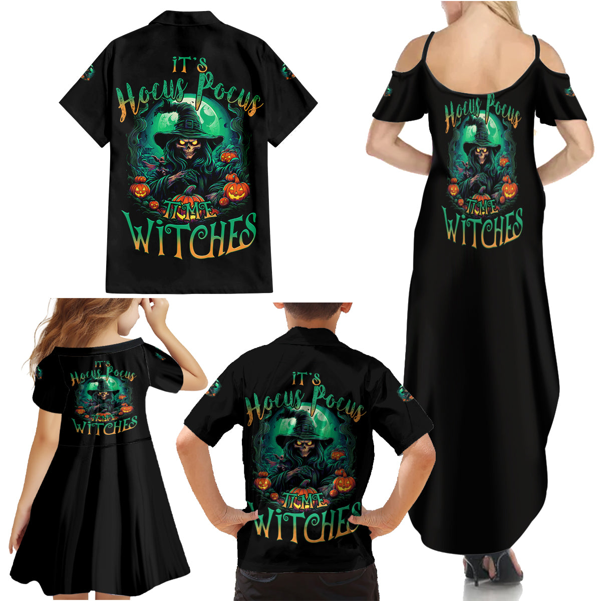 Hocus Pocus Halloween Family Matching Summer Maxi Dress and Hawaiian Shirt - Wonder Print Shop