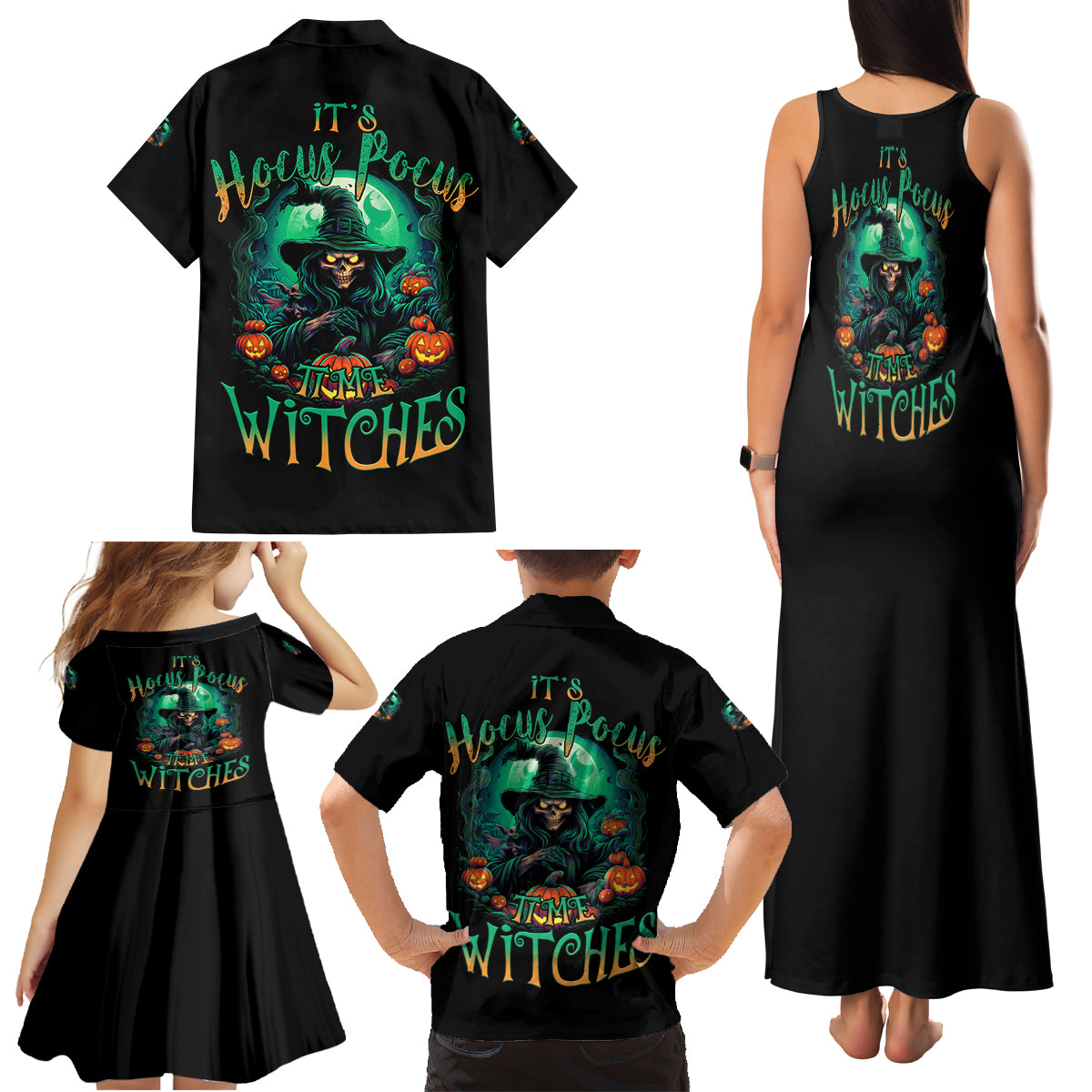 Hocus Pocus Halloween Family Matching Tank Maxi Dress and Hawaiian Shirt - Wonder Print Shop