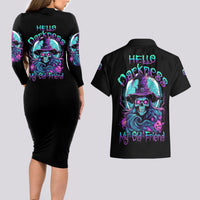 Hello Darkness My Old Friend Witch Halloween Couples Matching Long Sleeve Bodycon Dress and Hawaiian Shirt - Wonder Print Shop