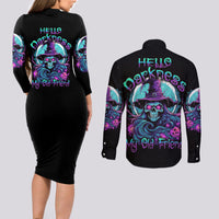 Hello Darkness My Old Friend Witch Halloween Couples Matching Long Sleeve Bodycon Dress and Long Sleeve Button Shirt - Wonder Print Shop