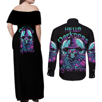 Hello Darkness My Old Friend Witch Halloween Couples Matching Off Shoulder Maxi Dress and Long Sleeve Button Shirt - Wonder Print Shop