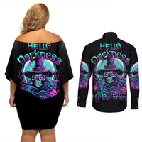 Hello Darkness My Old Friend Witch Halloween Couples Matching Off Shoulder Short Dress and Long Sleeve Button Shirt - Wonder Print Shop
