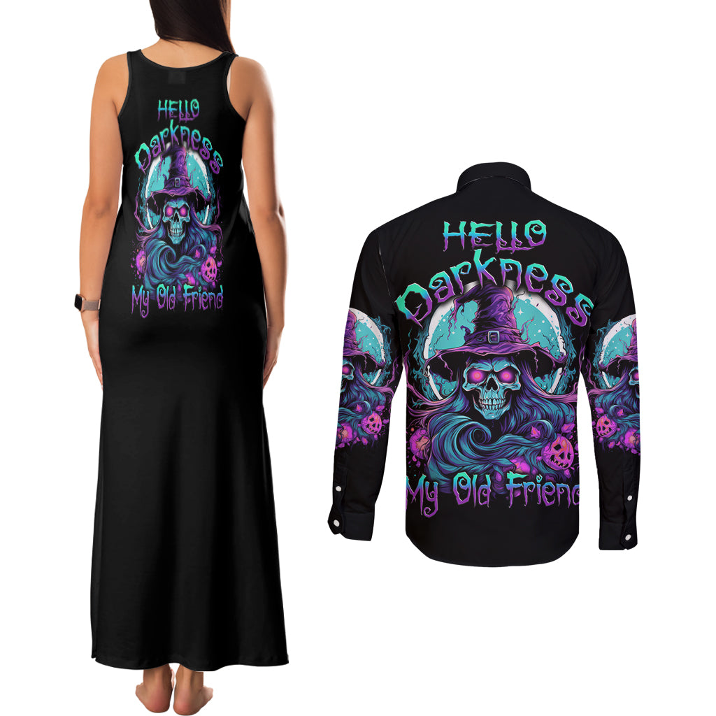Hello Darkness My Old Friend Witch Halloween Couples Matching Tank Maxi Dress and Long Sleeve Button Shirt - Wonder Print Shop