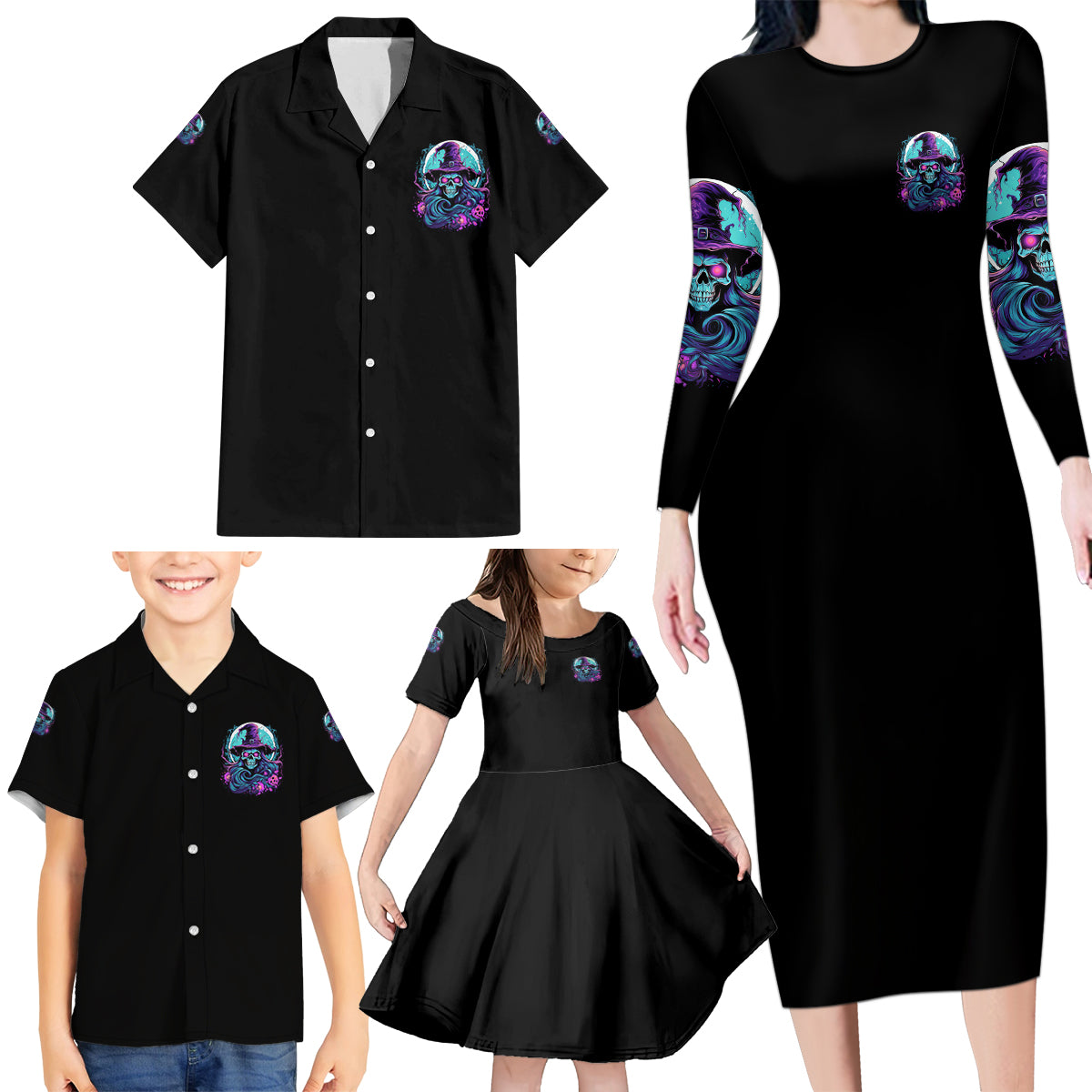 Hello Darkness My Old Friend Witch Halloween Family Matching Long Sleeve Bodycon Dress and Hawaiian Shirt - Wonder Print Shop